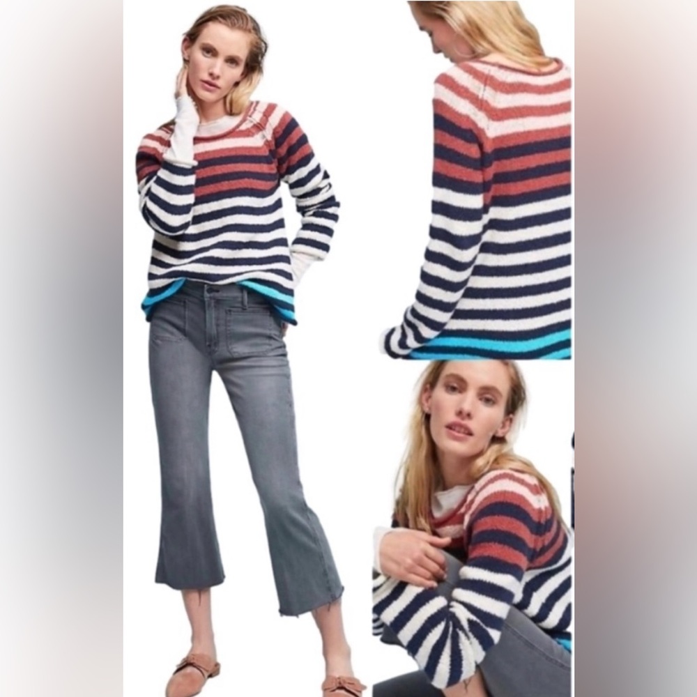 Anthropologie Moth Chunky Knit Striped Colorblock Ame Sweater Medium